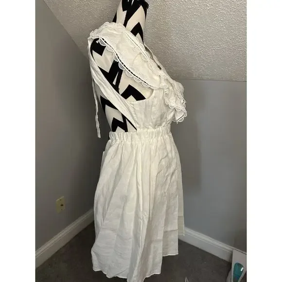 Anthropologie We Are Sundays NWT Aurora Linen Mini Dress White Ruffle Backless - Picture 8 of 12